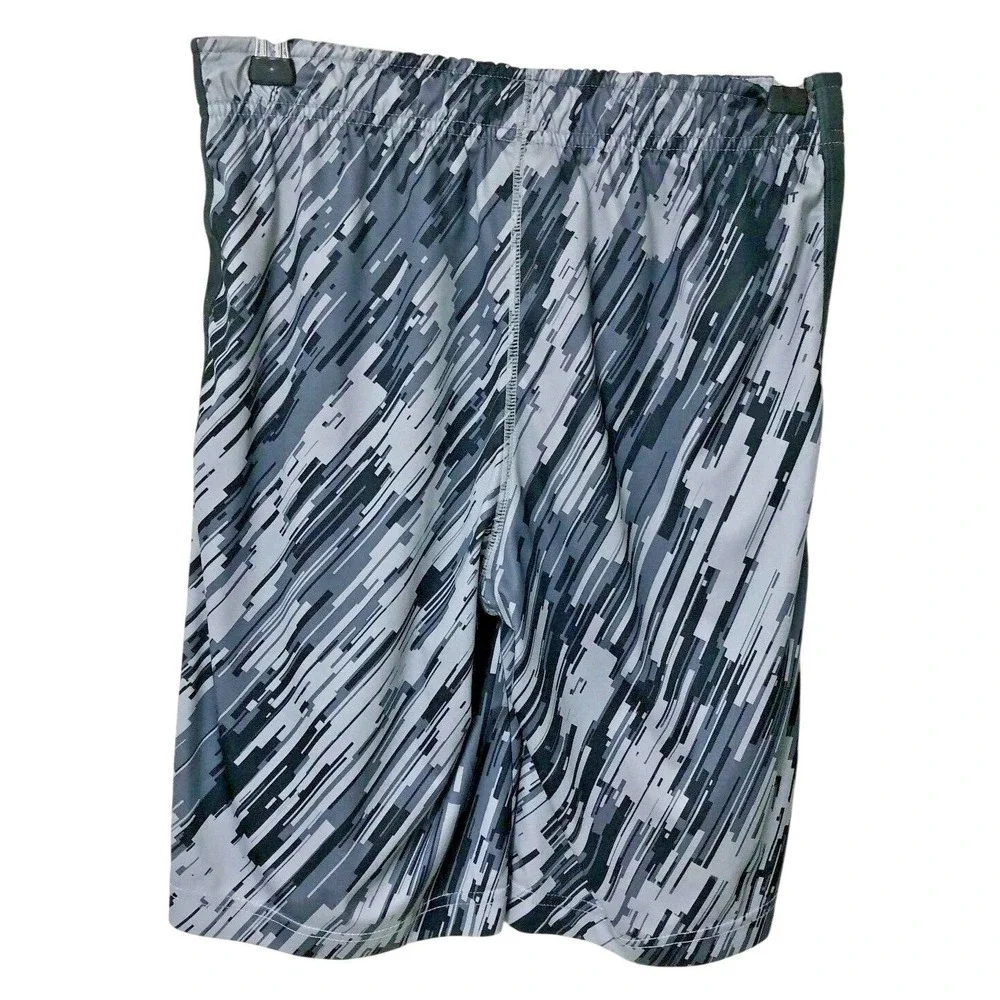 VTG Y2K Nike Dazzle Baggy Shorts Youth M Shiny Swoosh AOP 90s Blk Gray Abstract‎